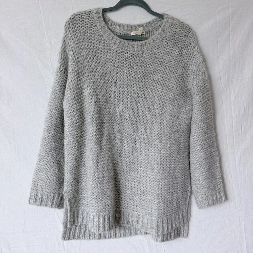 Eileen Fisher Alpaca Sweater M Gray Chunky Knit Peru Boxy Cozy Minimalist Luxury